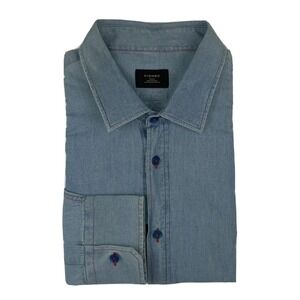 PIOMBO Mens Soft Cotton Denim Blue 3/4 Button Front Shirt Size 17/43 NWT